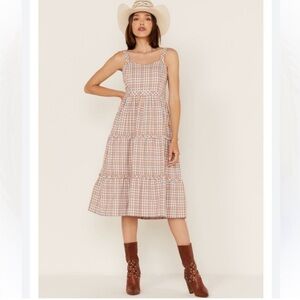 Madewell Gingham Sweetheart Ruffle-Tiered Midi Dress in Rainwashed Peri size 4